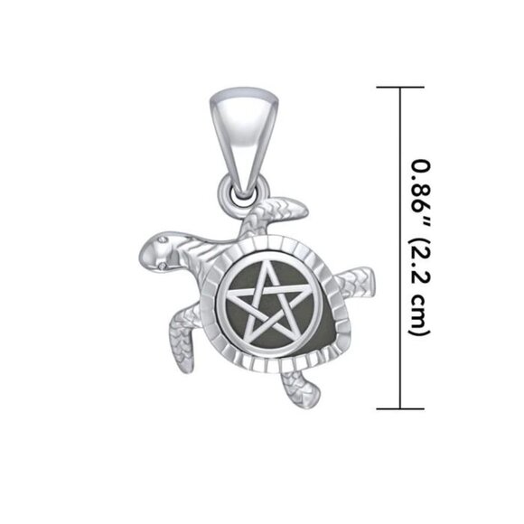 Sea Turtle with Pentacle Shell Protection Spiritual Sterling Silver Pendant - Picture 4 of 4